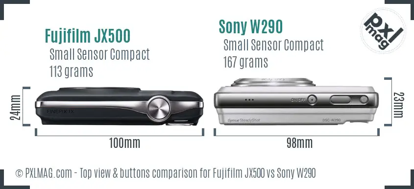Fujifilm JX500 vs Sony W290 top view buttons comparison