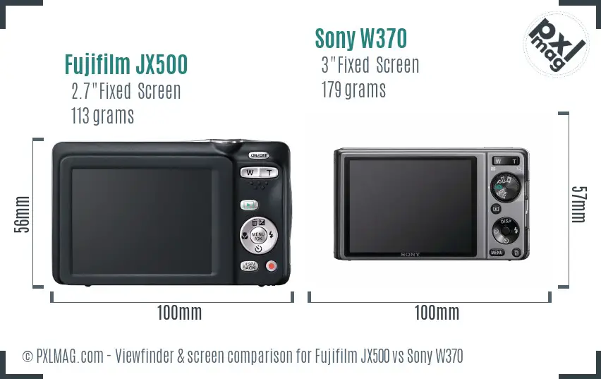 Fujifilm JX500 vs Sony W370 Screen and Viewfinder comparison Fujifilm JX500 vs Sony W370 Screen and Viewfinder comparison
