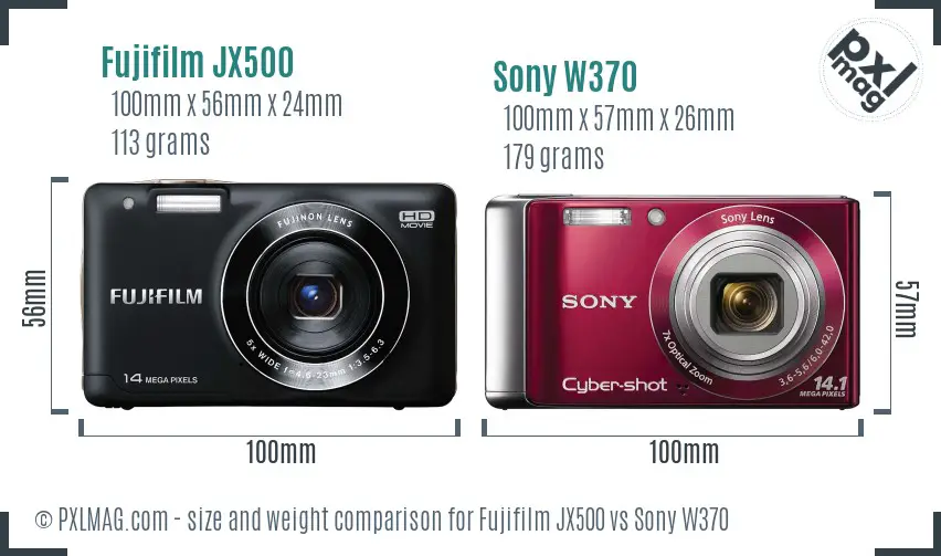 Fujifilm JX500 vs Sony W370 size comparison Fujifilm JX500 vs Sony W370 size comparison