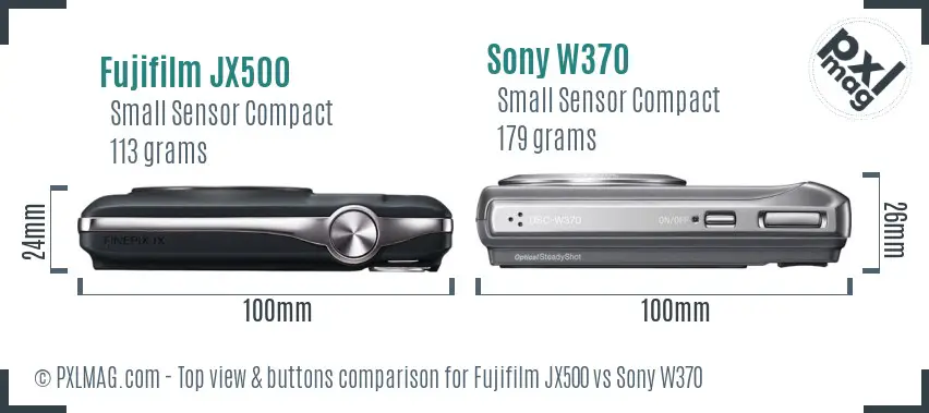 Fujifilm JX500 vs Sony W370 top view buttons comparison Fujifilm JX500 vs Sony W370 top view buttons comparison