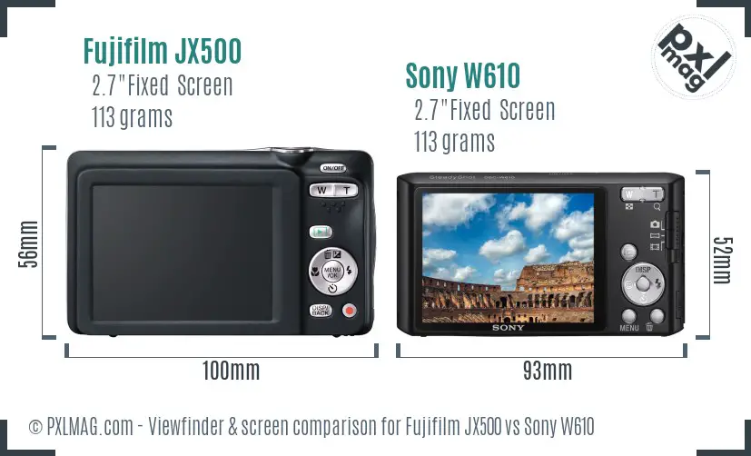 Fujifilm JX500 vs Sony W610 Screen and Viewfinder comparison