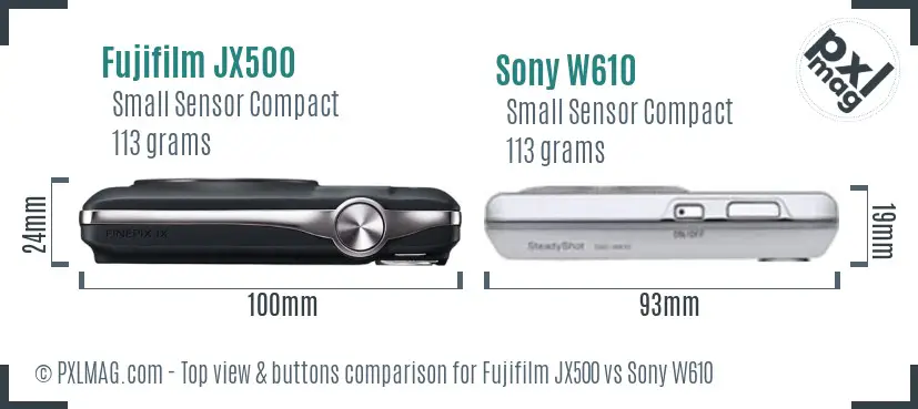 Fujifilm JX500 vs Sony W610 top view buttons comparison