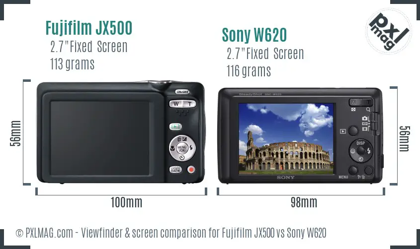 Fujifilm JX500 vs Sony W620 Screen and Viewfinder comparison