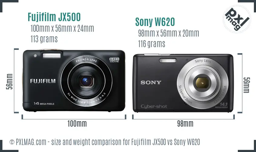 Fujifilm JX500 vs Sony W620 size comparison