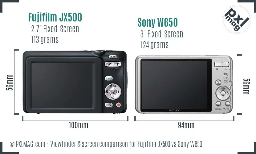 Fujifilm JX500 vs Sony W650 Screen and Viewfinder comparison