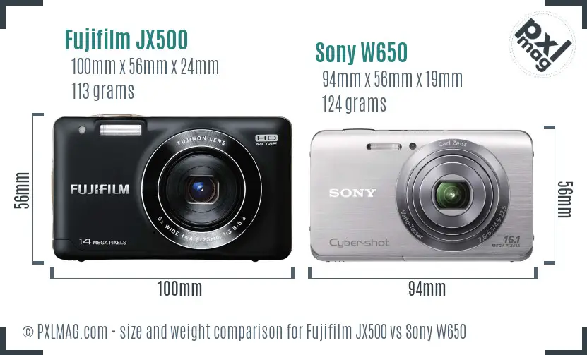 Fujifilm JX500 vs Sony W650 size comparison