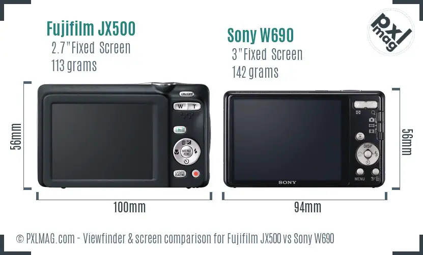 Fujifilm JX500 vs Sony W690 Screen and Viewfinder comparison