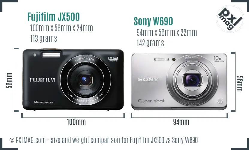 Fujifilm JX500 vs Sony W690 size comparison