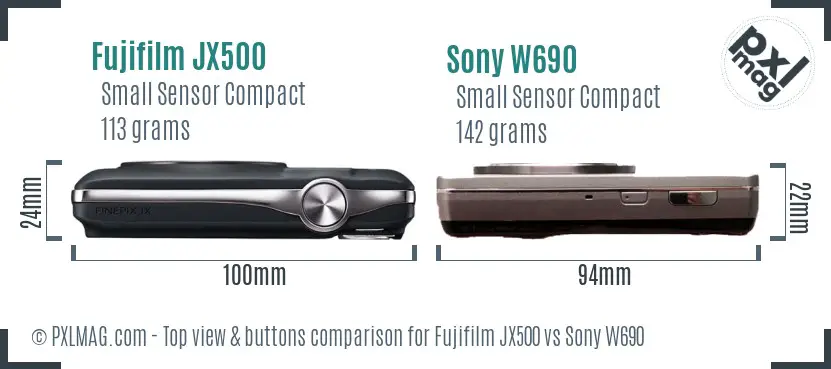 Fujifilm JX500 vs Sony W690 top view buttons comparison