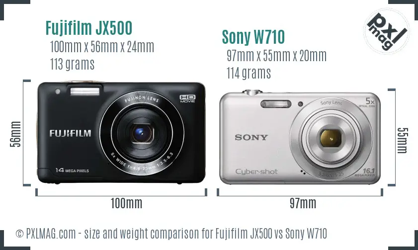 Fujifilm JX500 vs Sony W710 size comparison