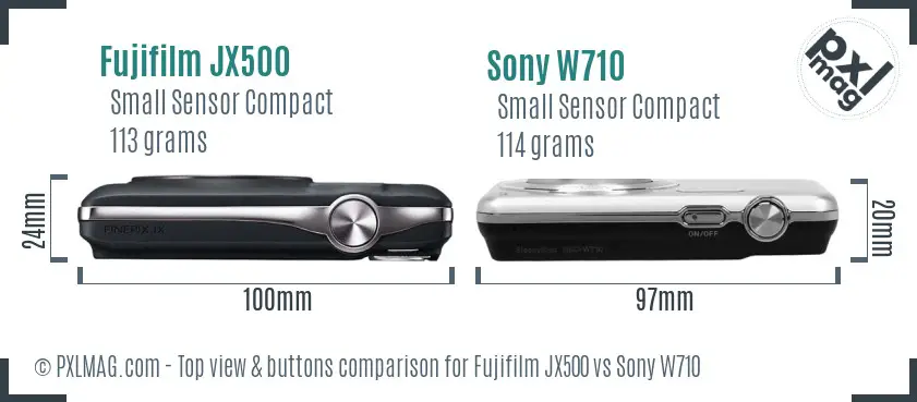 Fujifilm JX500 vs Sony W710 top view buttons comparison