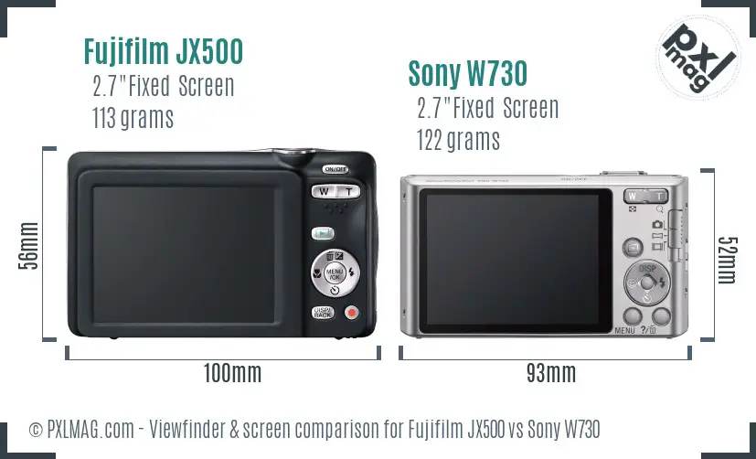Fujifilm JX500 vs Sony W730 Screen and Viewfinder comparison