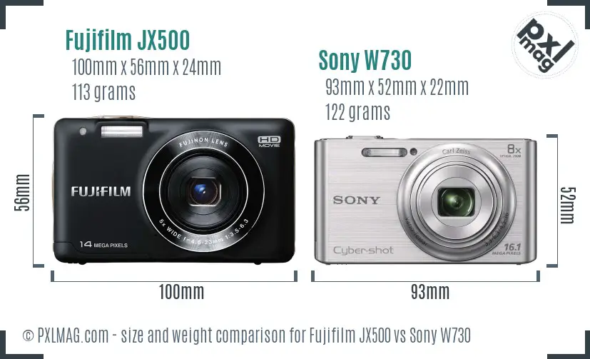 Fujifilm JX500 vs Sony W730 size comparison