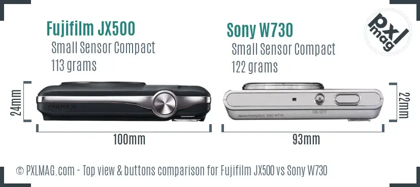 Fujifilm JX500 vs Sony W730 top view buttons comparison