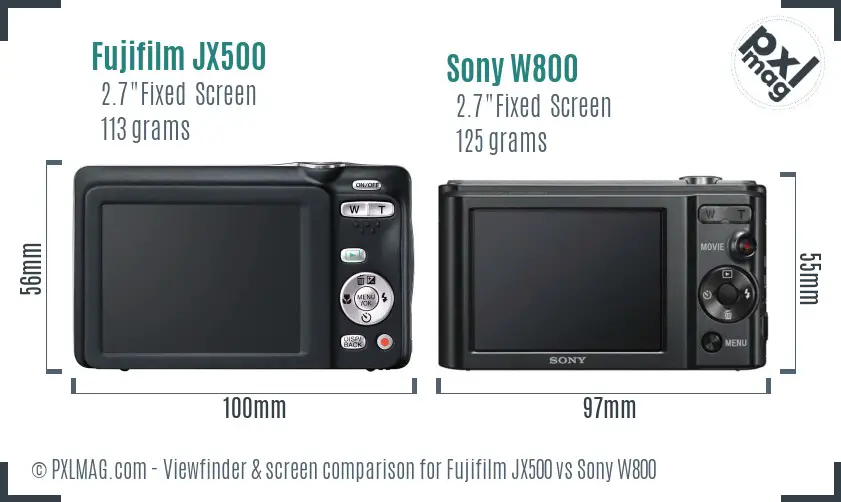 Fujifilm JX500 vs Sony W800 Screen and Viewfinder comparison