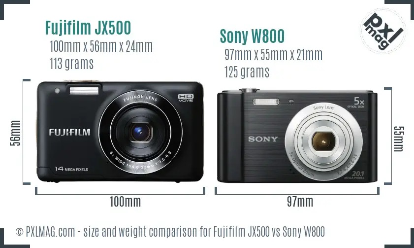 Fujifilm JX500 vs Sony W800 size comparison
