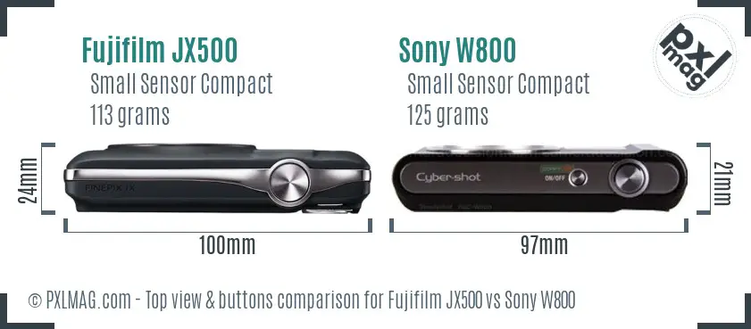 Fujifilm JX500 vs Sony W800 top view buttons comparison