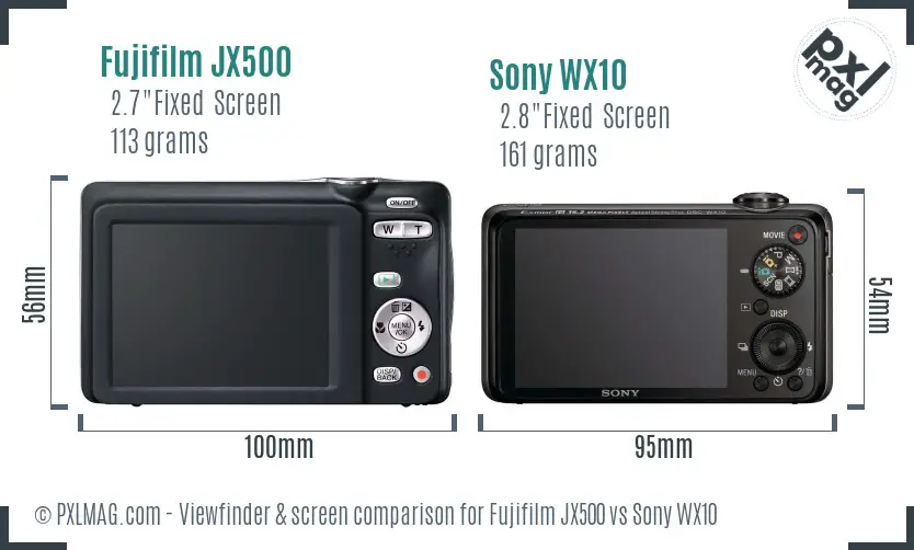 Fujifilm JX500 vs Sony WX10 Screen and Viewfinder comparison