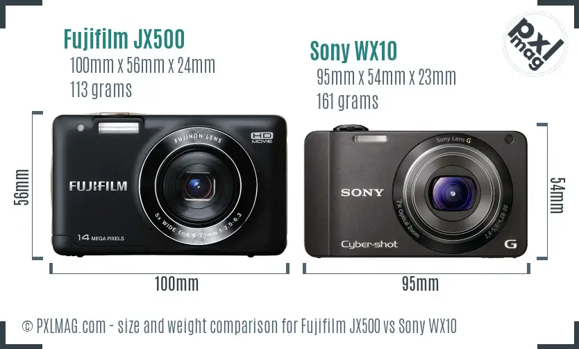 Fujifilm JX500 vs Sony WX10 size comparison