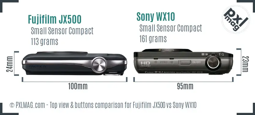 Fujifilm JX500 vs Sony WX10 top view buttons comparison