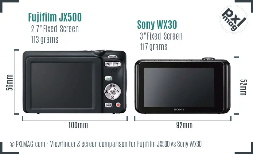 Fujifilm JX500 vs Sony WX30 Screen and Viewfinder comparison Fujifilm JX500 vs Sony WX30 Screen and Viewfinder comparison