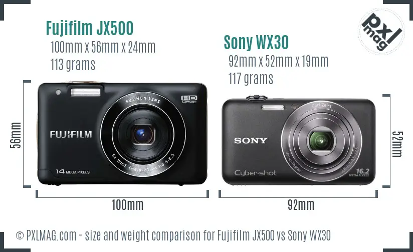 Fujifilm JX500 vs Sony WX30 size comparison Fujifilm JX500 vs Sony WX30 size comparison