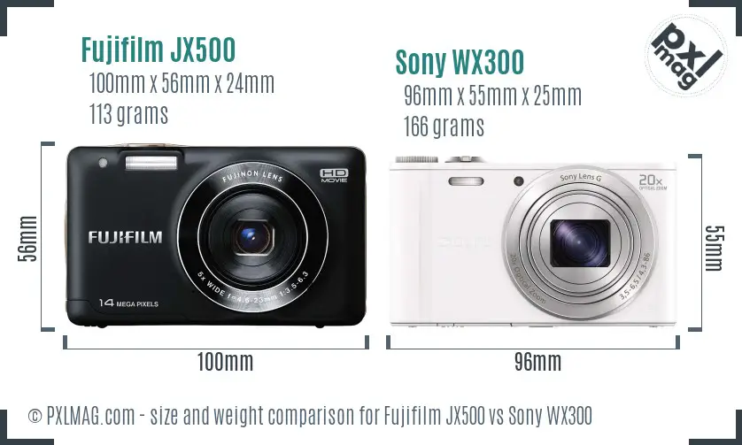 Fujifilm JX500 vs Sony WX300 size comparison