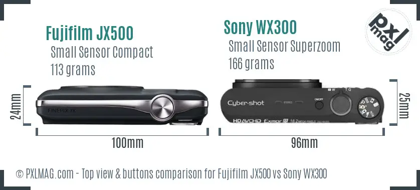 Fujifilm JX500 vs Sony WX300 top view buttons comparison