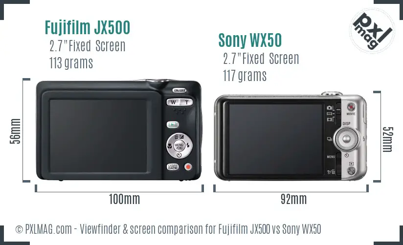 Fujifilm JX500 vs Sony WX50 Screen and Viewfinder comparison Fujifilm JX500 vs Sony WX50 Screen and Viewfinder comparison