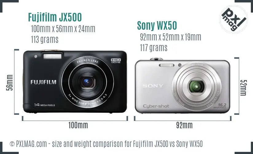 Fujifilm JX500 vs Sony WX50 size comparison Fujifilm JX500 vs Sony WX50 size comparison