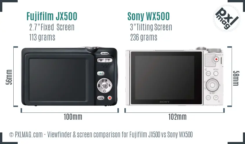 Fujifilm JX500 vs Sony WX500 Screen and Viewfinder comparison