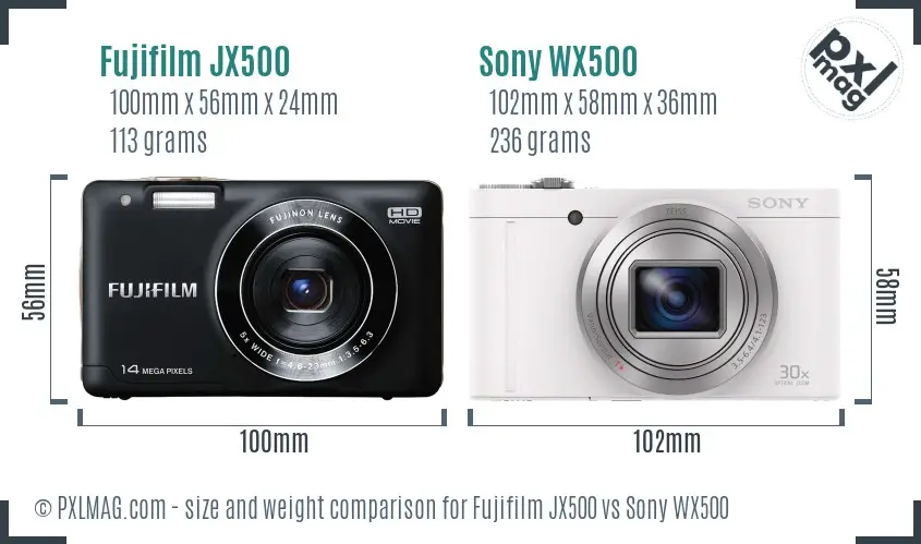 Fujifilm JX500 vs Sony WX500 size comparison