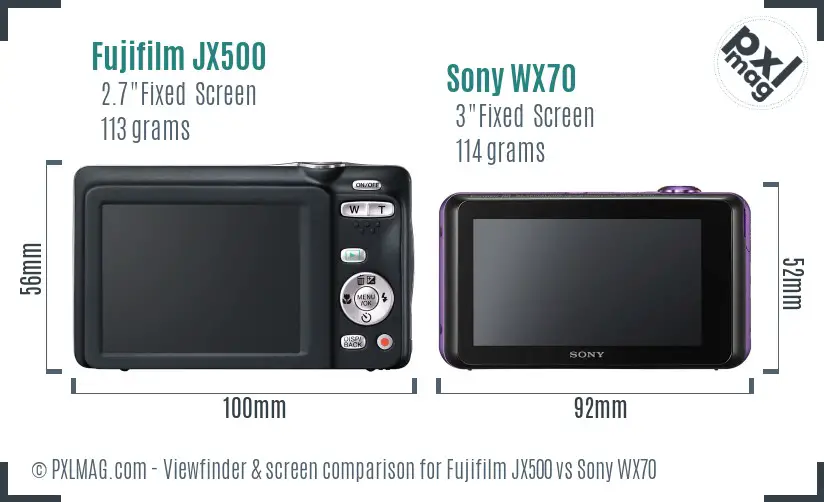 Fujifilm JX500 vs Sony WX70 Screen and Viewfinder comparison