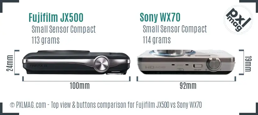 Fujifilm JX500 vs Sony WX70 top view buttons comparison