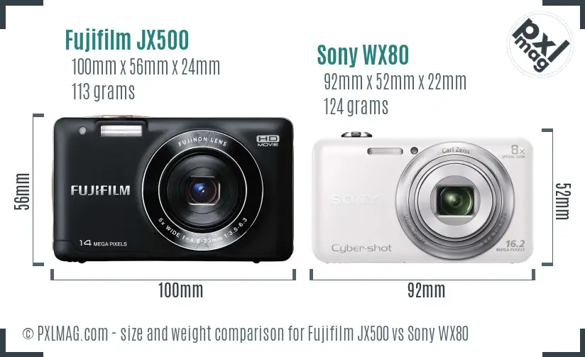 Fujifilm JX500 vs Sony WX80 size comparison Fujifilm JX500 vs Sony WX80 size comparison
