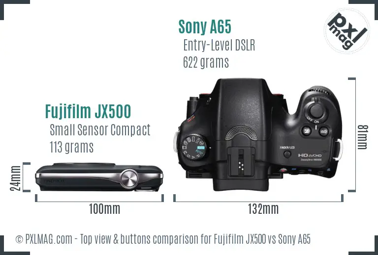 Fujifilm JX500 vs Sony A65 top view buttons comparison
