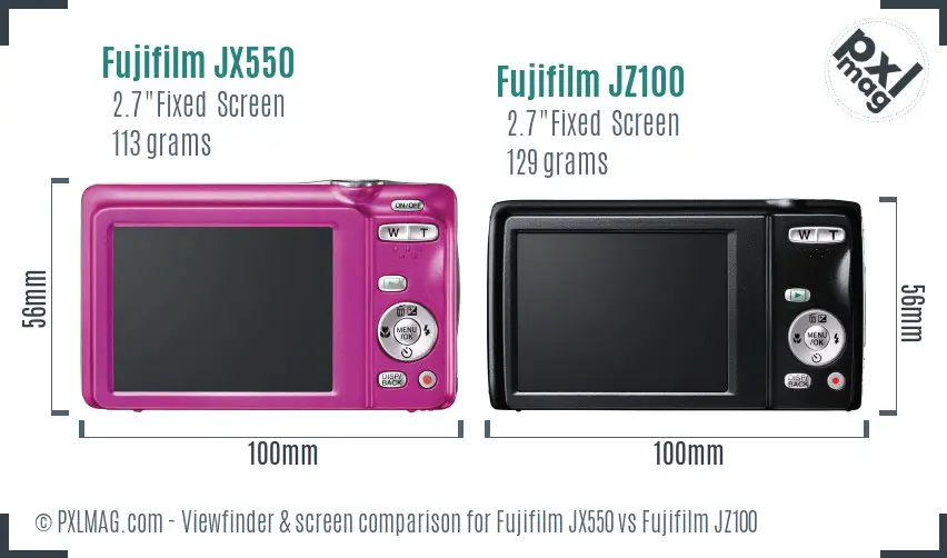Fujifilm JX550 vs Fujifilm JZ100 Screen and Viewfinder comparison