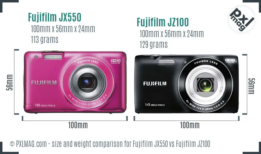 Fujifilm JX550 vs Fujifilm JZ100 size comparison