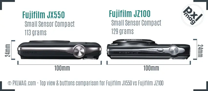 Fujifilm JX550 vs Fujifilm JZ100 top view buttons comparison