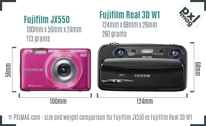 Fujifilm JX550 vs Fujifilm Real 3D W1 size comparison