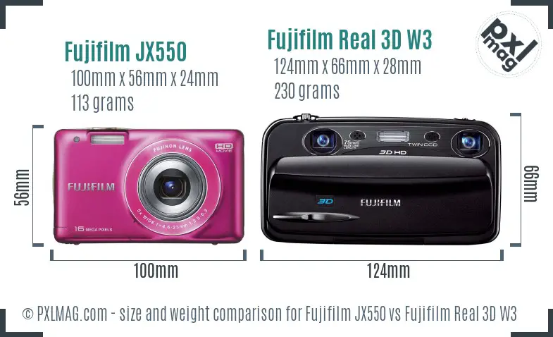 Fujifilm JX550 vs Fujifilm Real 3D W3 size comparison