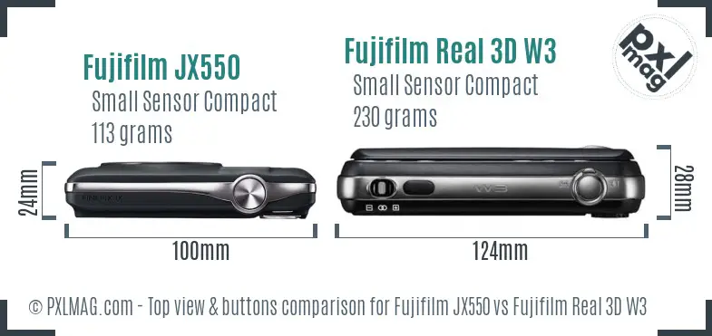 Fujifilm JX550 vs Fujifilm Real 3D W3 top view buttons comparison