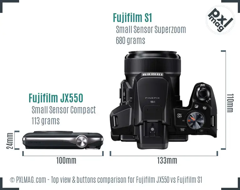 Fujifilm JX550 vs Fujifilm S1 top view buttons comparison Fujifilm JX550 vs Fujifilm S1 top view buttons comparison