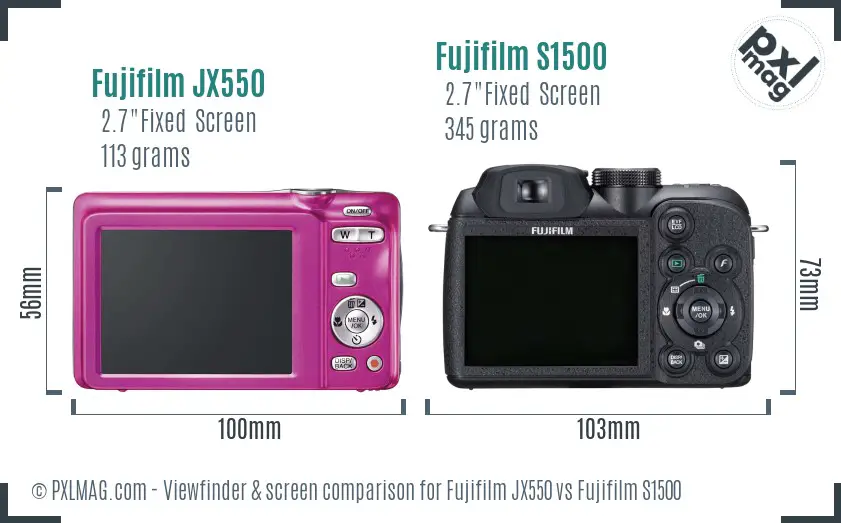 Fujifilm JX550 vs Fujifilm S1500 Screen and Viewfinder comparison