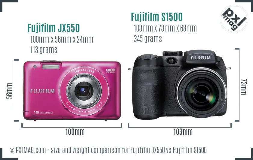 Fujifilm JX550 vs Fujifilm S1500 size comparison