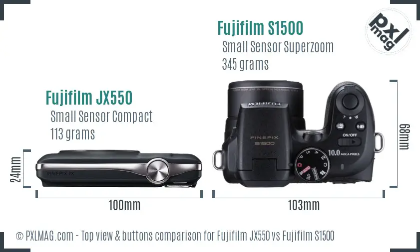 Fujifilm JX550 vs Fujifilm S1500 top view buttons comparison