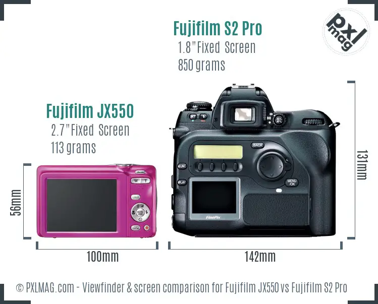 Fujifilm JX550 vs Fujifilm S2 Pro Screen and Viewfinder comparison