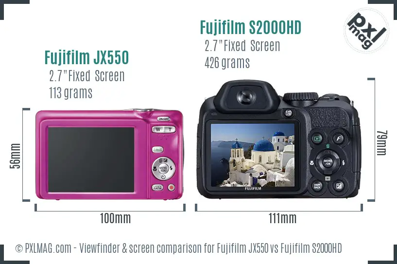 Fujifilm JX550 vs Fujifilm S2000HD Screen and Viewfinder comparison