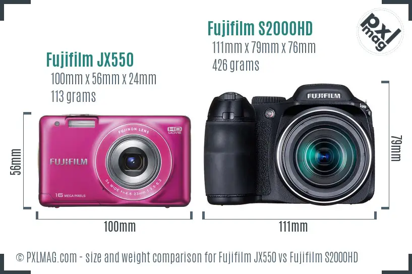 Fujifilm JX550 vs Fujifilm S2000HD size comparison