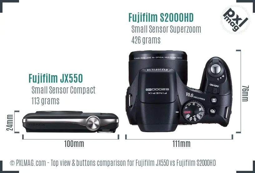 Fujifilm JX550 vs Fujifilm S2000HD top view buttons comparison